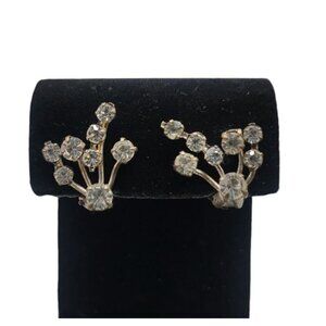 Spray Crystal Clip On Earrings Made in Austria Gold Tone